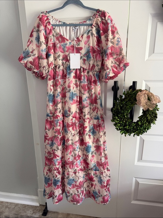 Polagram Dresses & Skirts - Romantic pink and blue floral maxi dress size medium